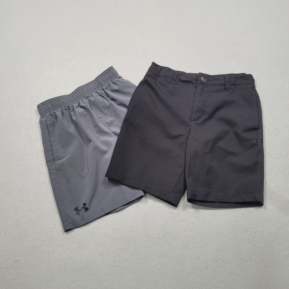 Under Armour Boys Size 6 Shorts Lot 2 Pairs Gray Black Active Wear UOSGI25E-001